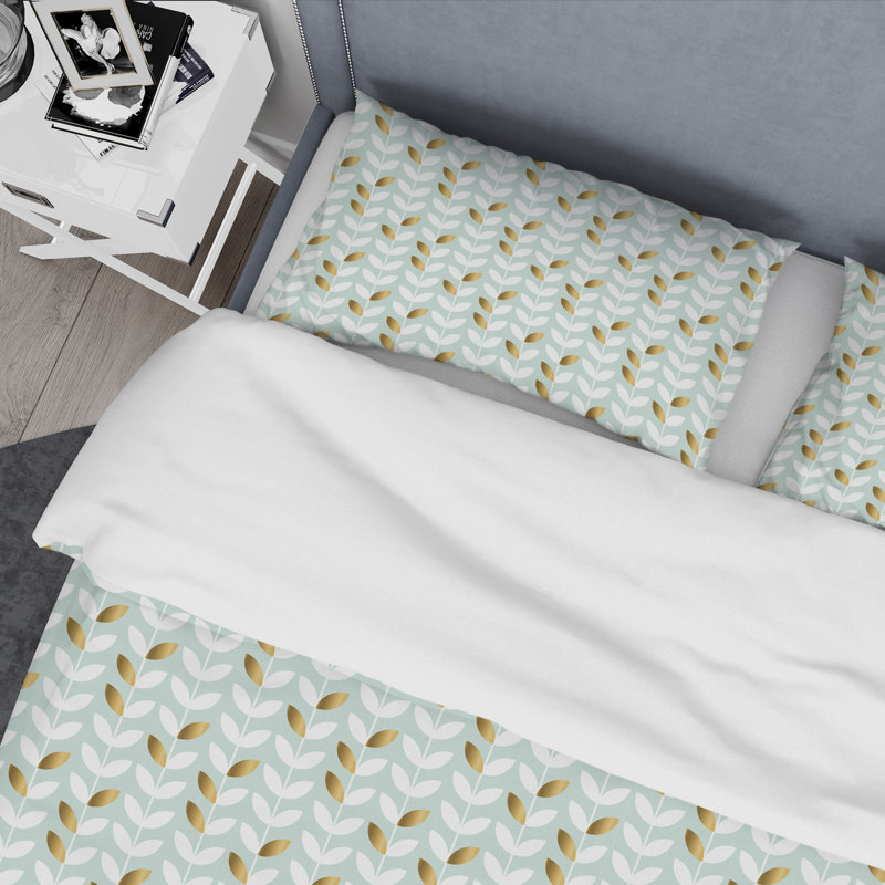 Ensemble de housse de couette à feuillage x mid-century, Housse simple + 1 taie décorative