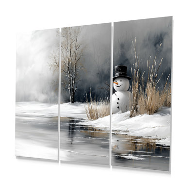 Bonhomme de neige de Noël dans des tons blancs et gris - Ensemble d'art mural de bonhomme de neige de Noël
