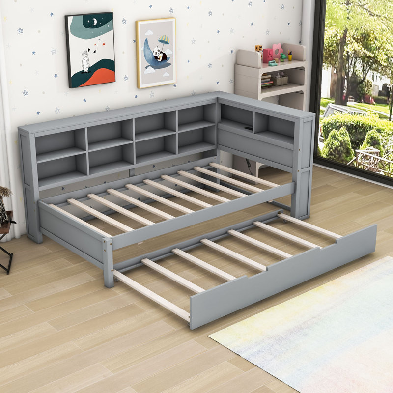 Lit de jour avec couchette Pirmin, Lit simple, Gris