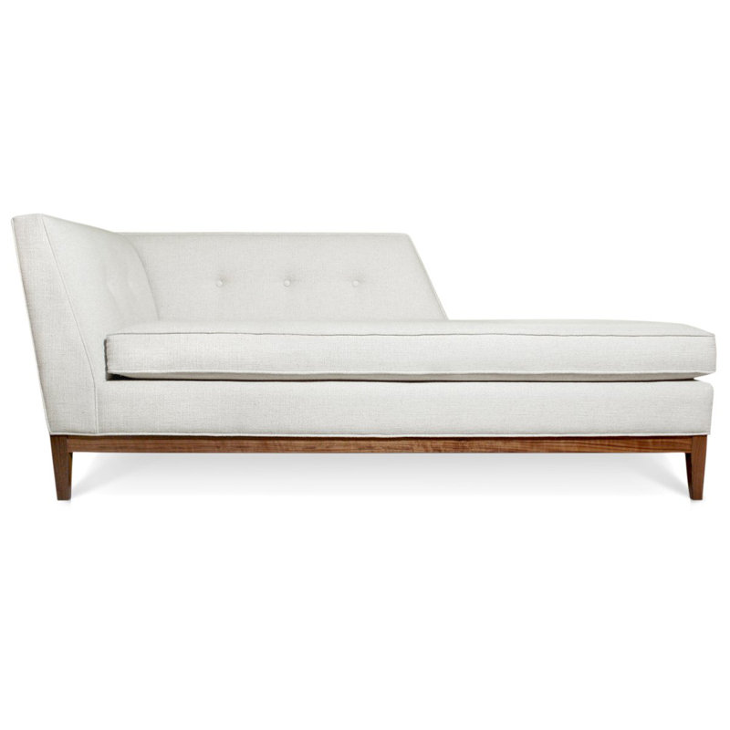 Chaise longue Danner - Tissu en velours bleu marine avec base en noyer