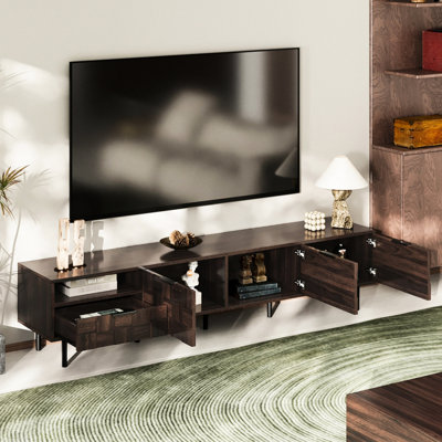 Mid Century 78" Tv Stand For 75 Inch Tvs, Console With Storage In Living Room, 3 Soft - Closing Doors, 1 Drawer, Open Shelf, Materials, Accessories, 88.18Lbs On Top Weight Capacity Load Bearing 70 79
