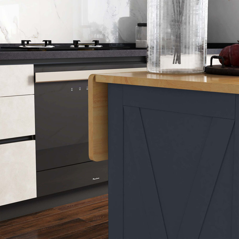 HOMCOM Rolling Kitchen Island With Drop Leaf Wood Breakfast Bar, Farmhouse Kitchen Cart With 2 Drawers, Adjustable Shelves For Dining Room, Dark Gray