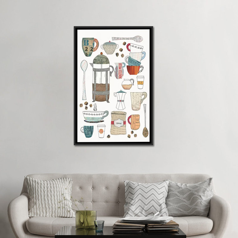 «Coffee Chart II», impression sur toile, H 26 po x l 18 po x P 1,5 po, Toile avec cadre noir, Pas de tapis