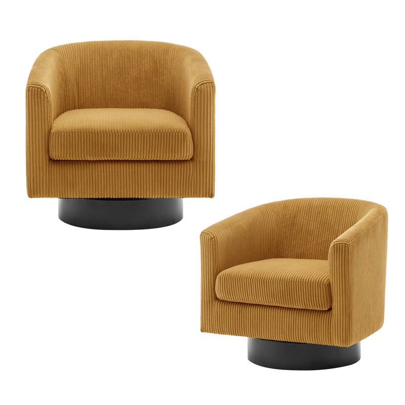 Bennett 72.1Cm Wide Swivel Barrel Chair, Orange Corduroy