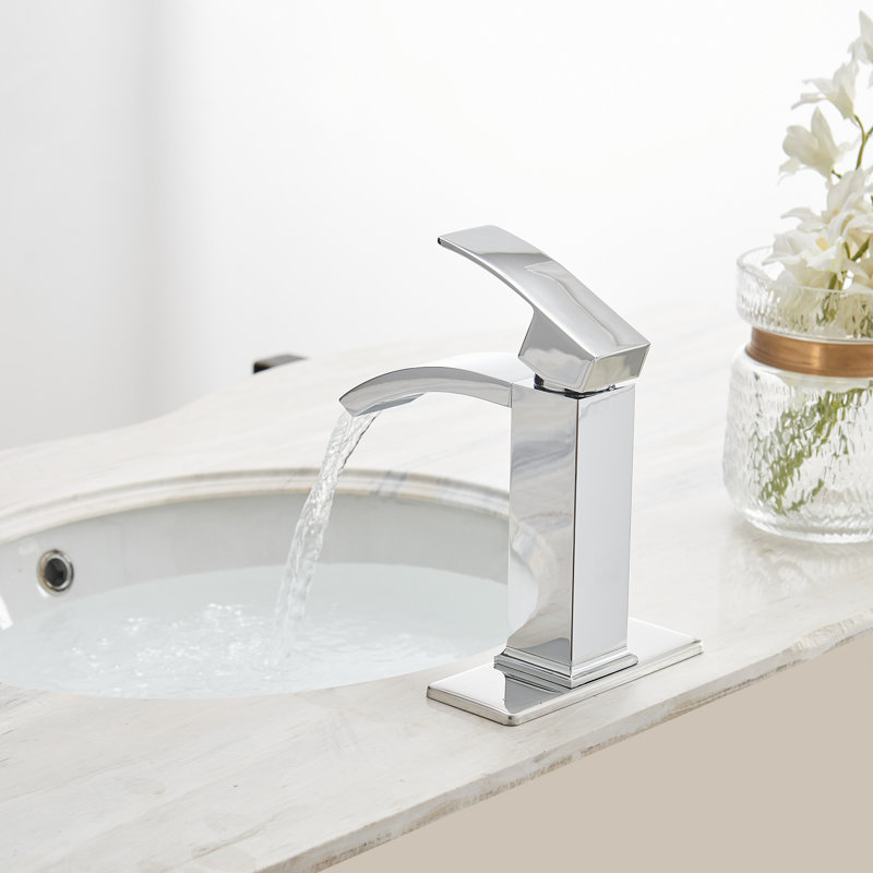 Waterfall Single Hole Single-Handle Low-Arc Bathroom Sink Faucet, Polished Chrome