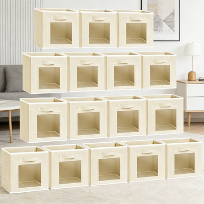Cubes de rangement pliables en tissu avec fenêtre transparente et poignées - Boîtes de rangement pour placard, tablette et rangement