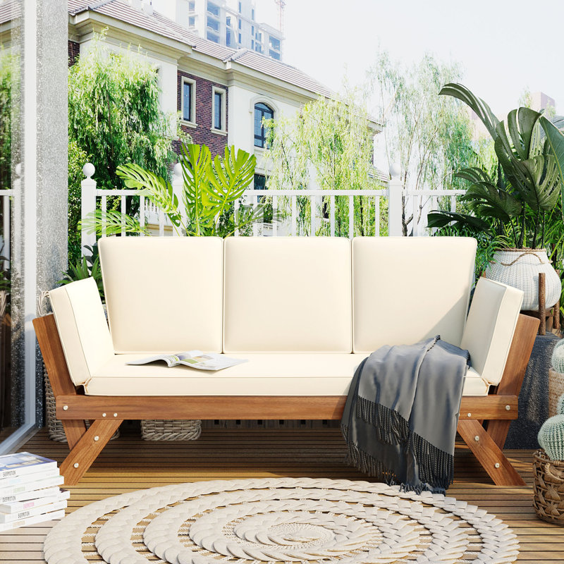 Canapé de patio réglable en bois, Beige, Naturel