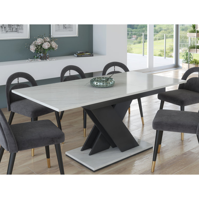 Xan Extendable Dining Table, White Marble Effect/Grey 