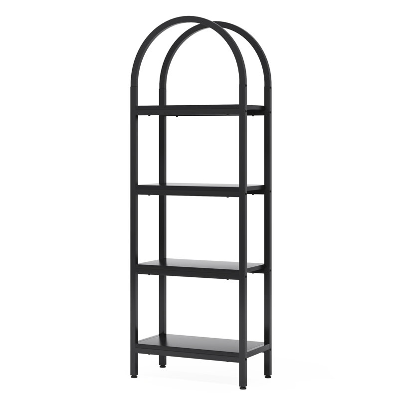 70" Modern Farmhouse Bookcase with Metal Frame, Rustic Brown
