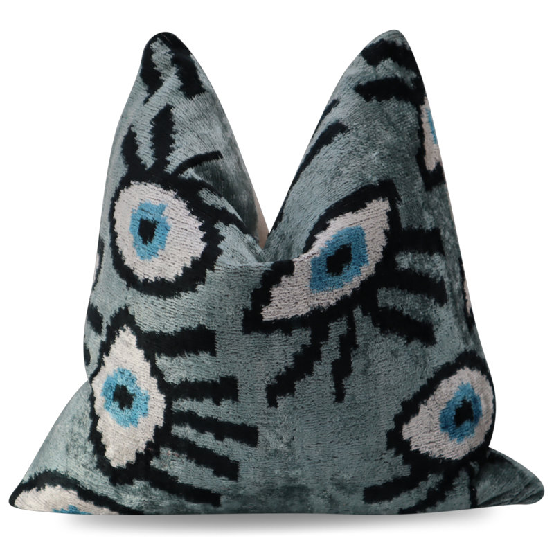 Coussin décoratif géométrique, 16 po x 16 po, Carré, Gris / bleu