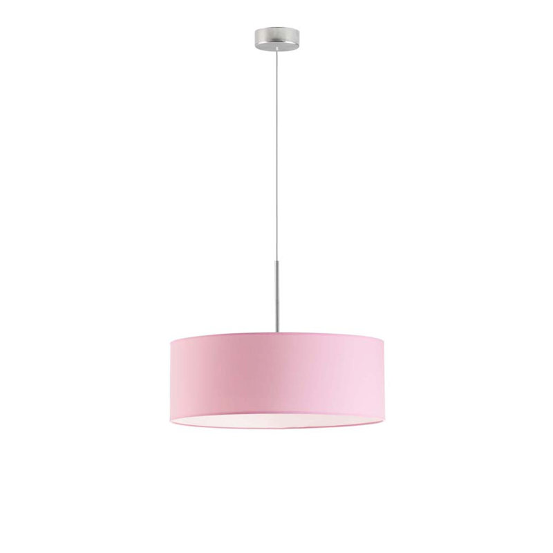 Aubryn 3 - Light Drum Pendant, Brushed Steel, Light Pink, 120cm H x 50cm W x 50cm D