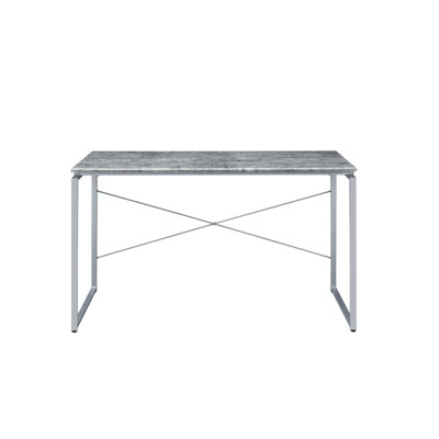 Office Desk With Faux Concrete Surface And Silver Metal Sled Legs In Style Base For Decoration
