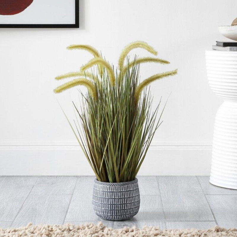 21'' Faux Grass in Cement Pot