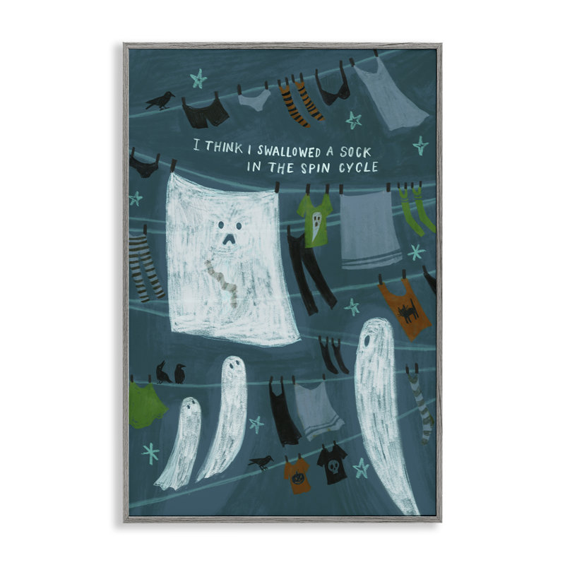 «Spooky Laundry Mystery», art de la giclée encadrée par Irene Chan, Estampe numérique Farmhouse, H 18 po x l 12 po