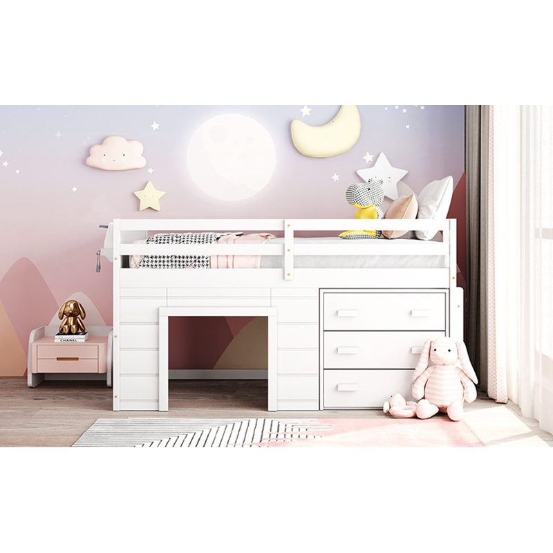 Lit mezzanine simple avec armoire et tablette, Blanc