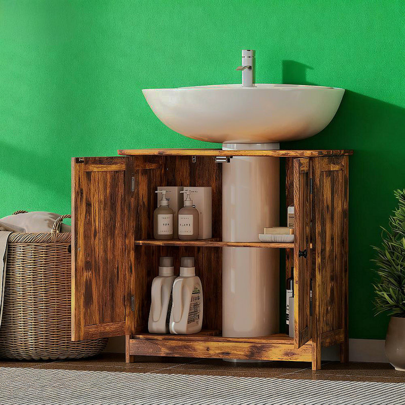 Bathroom Vanity Cabinet, Under Sink Bathroom Cabinet With 2 Doors And Adjustable Shelf, Rustic Brown (Without Bathroom Basin)