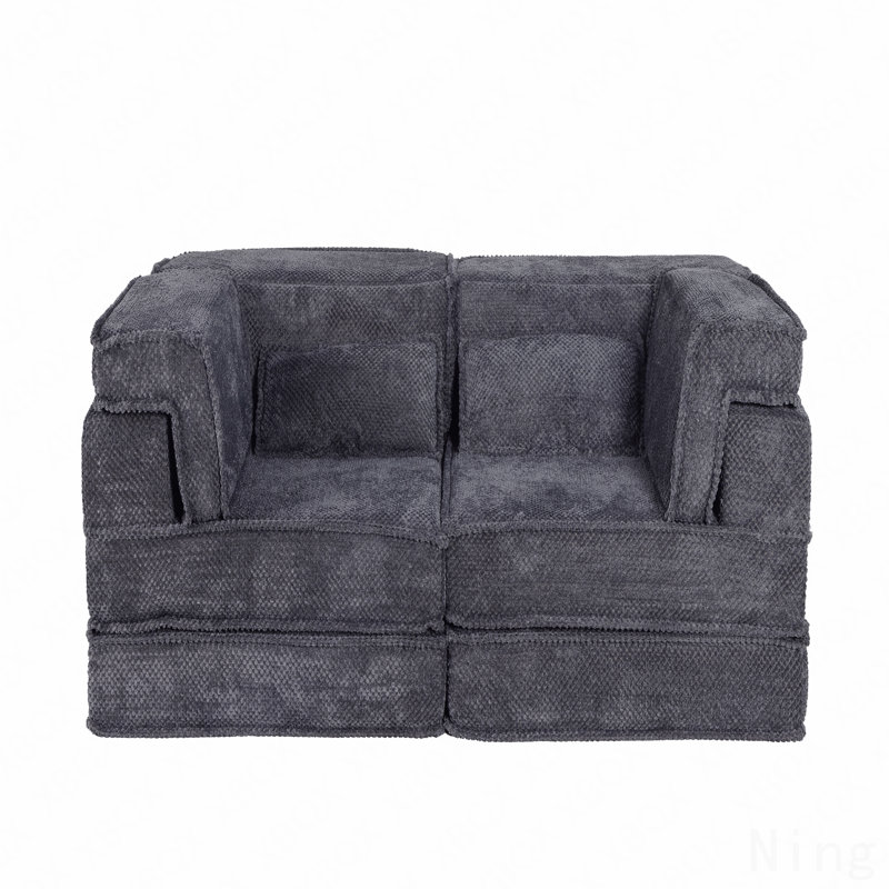 Compression Mahjong Sofa,Convertible Floor Sofa Bed,Diy Boneless Modular Sectional Sofa,No Assembly Required,Circle Fleece Fabric,Modern Oversized Loveseat,Dark Grey