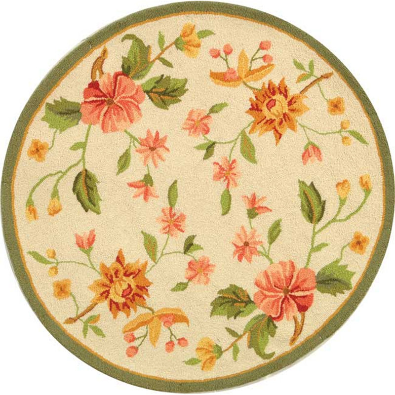 Kinchen Hand Hooked Wool Floral Rug, Round 3', Beige
