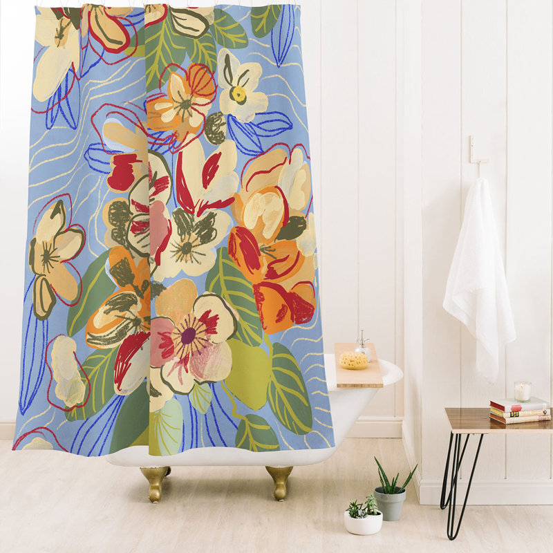Rideau de douche Ninola Design, Bleu / orange floral clair