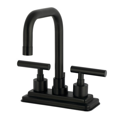 Kingston Brass Manhattan Two-Handle 3-Hole Deck Mount 4" Centerset Bathroom Faucet with Brass Pop-Up