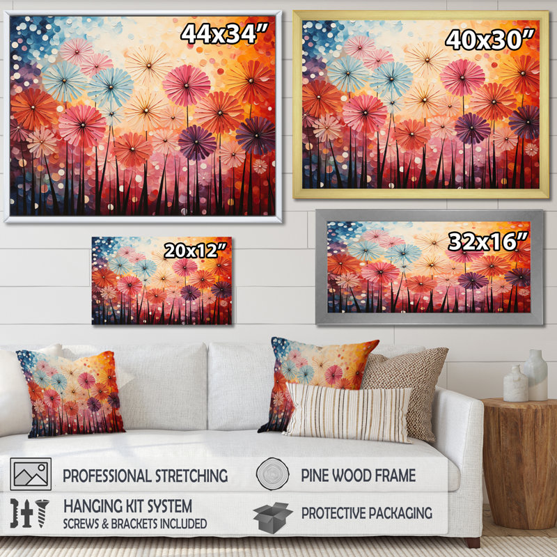 Feux d'artifice colorés - sérénade pointillisme III - impression, Cadre doré simple, H 34 po x l 44 po x P 1,5 po