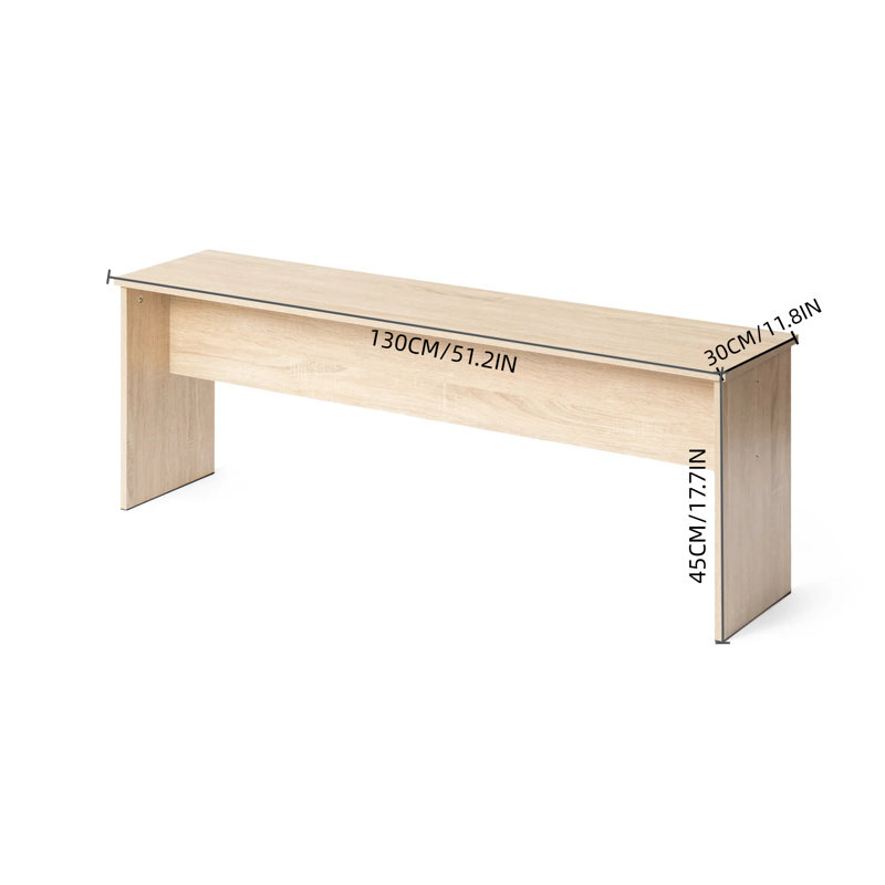 Modern Wooden Dining Bench, Rectangular Kitchen Bench Set Of 2 (Oak), 17.7" H x 51.2" W x 11.8" D
