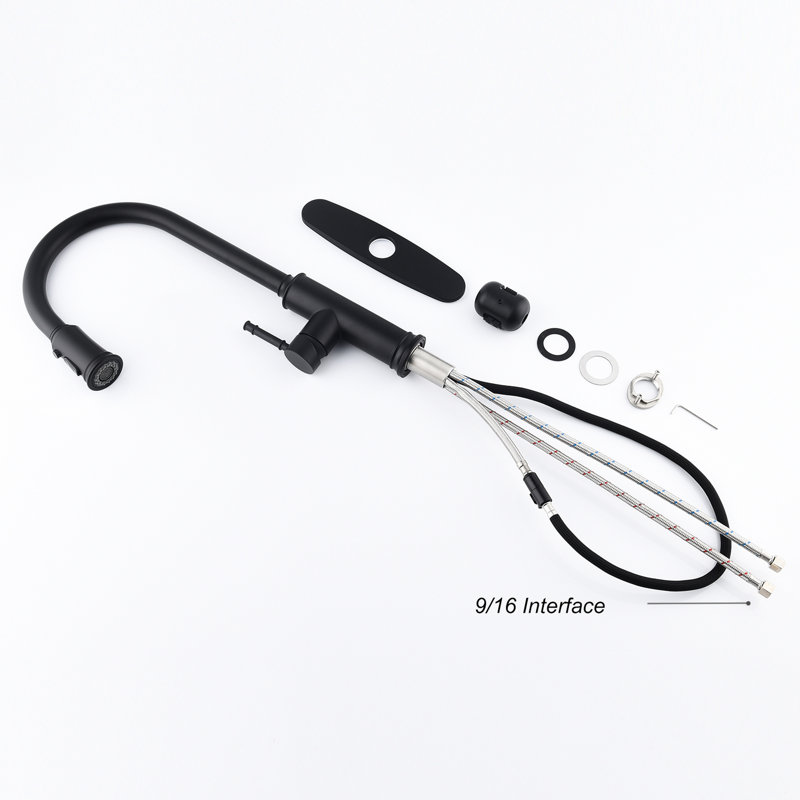 Robinet de cuisine en acier inoxydable avec retrait, teinte noir mat, profondeur de 12,2 po, largeur de 25,6 po, hauteur de 2,6 po, version avec poids de 5,8 lb