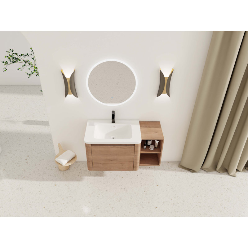 40'' Wall-Mounted Bathroom Vanity With White Ceramic Sink And Storage Shelves And 1-Soft-Close Door, 40"