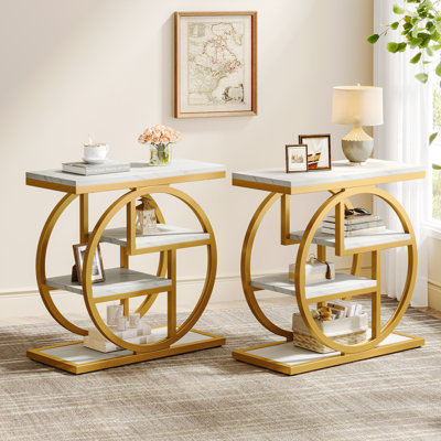 Table de bout à 4 niveaux en bois et métal (ensemble de 2)