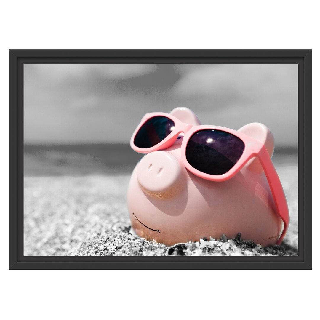 Gerahmtes Wandbild Sparschwein Sonnenbrille