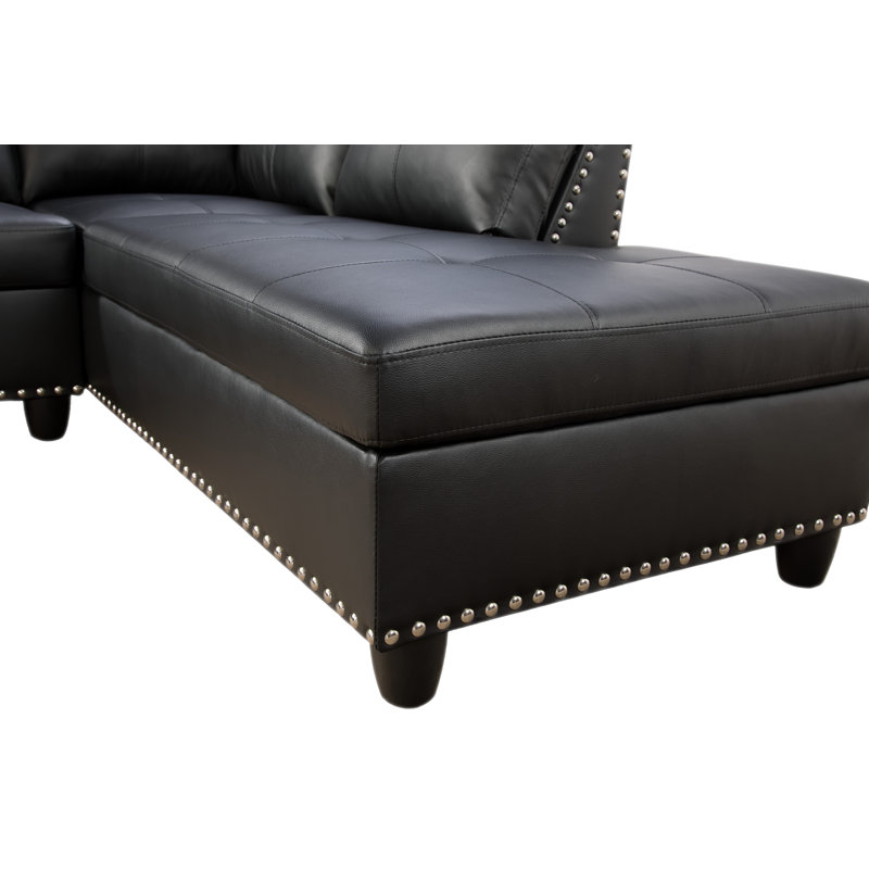 Mascotte Upholstered L-Shaped Sectional, Right Hand Facing, Black Faux Leather