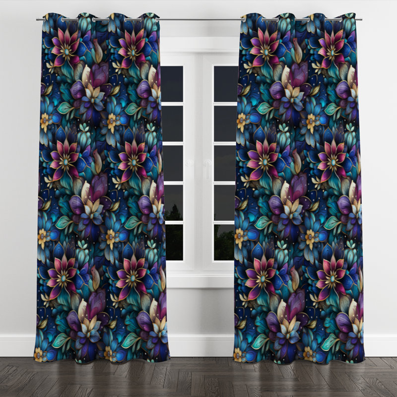 Ayannah - Rideau à œillets occultant à motif floral - 1 panneau, L 52 po x L 108 po, Œillets argentés