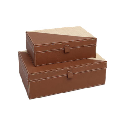 Leather & Raffia Box Set Of 2