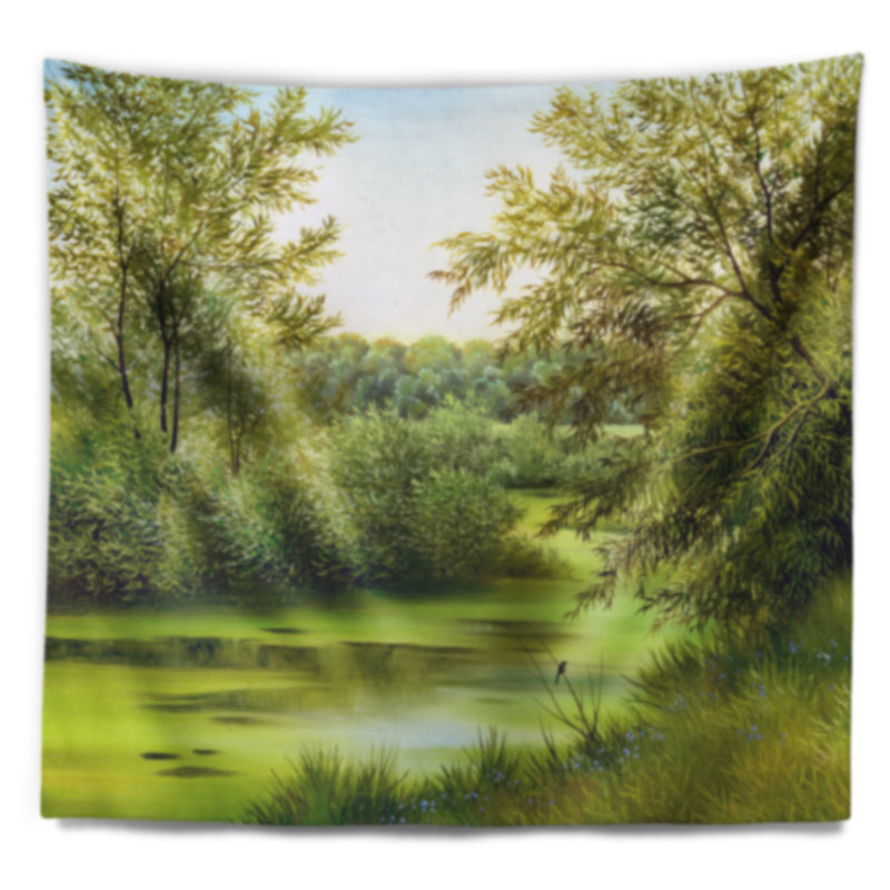 Tapisserie abstraite de paysage d'été vert, H 32 po x l 39 po