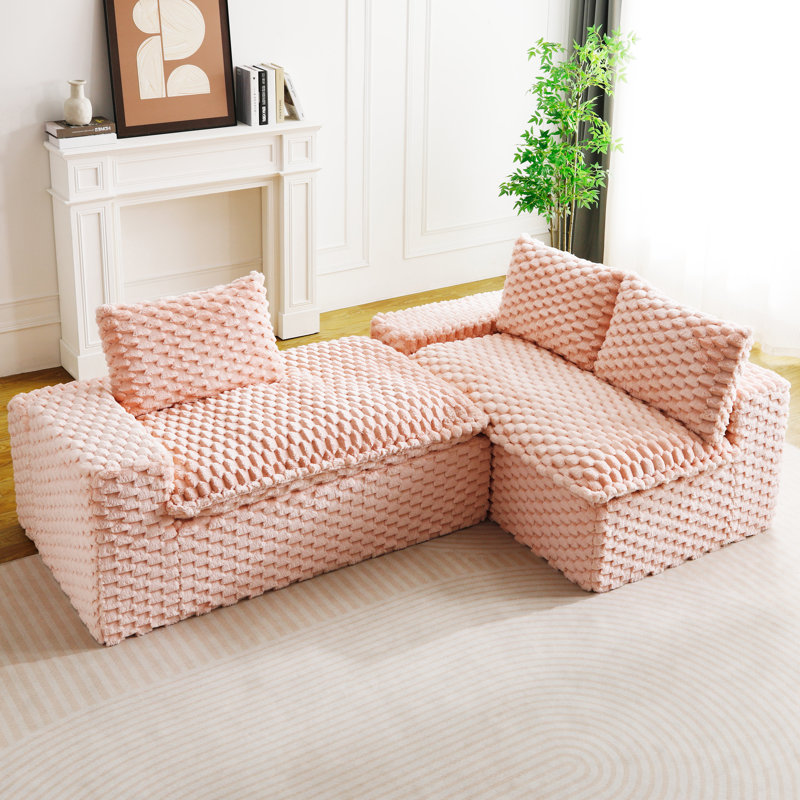 Canapé modulaire multifonctionnel en velours 85,70 po (côté gauche) et (côté droit), Polyester rose, Orienté à droite