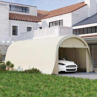 Abri d'auto 12 po x 23,6 po, auvent de voiture de garage portatif avec protection solaire UPF50 +, cadre galvanisé, grande porte à enroulement pour voitures, camions, bateaux, motos, vélos, beige