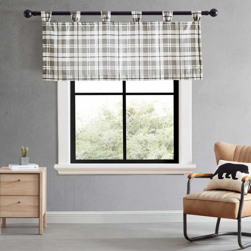Eddie Bauer Fall Creek Plaid Grey Tab Top Window Valance