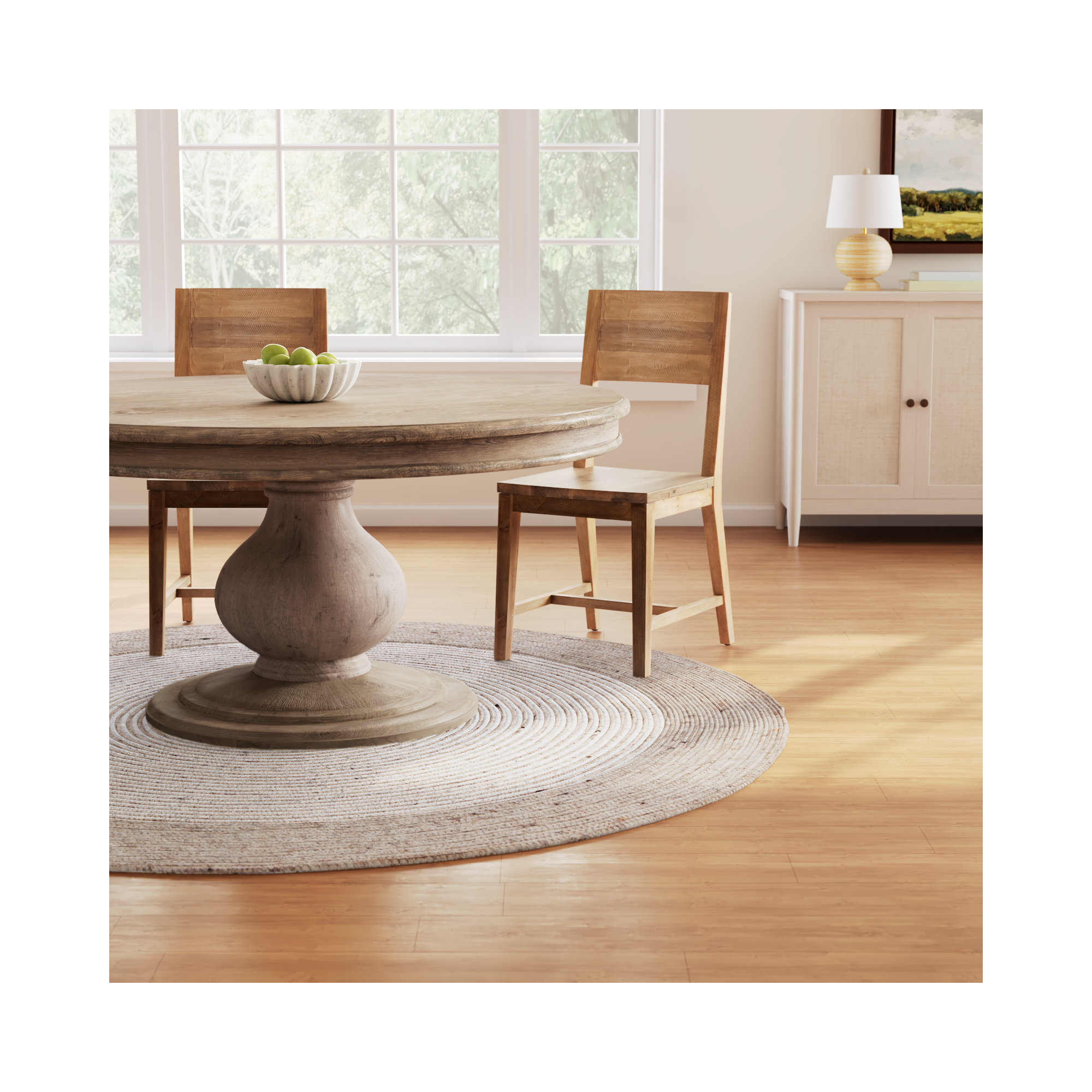 Aria Geometric Hand-Woven Wool/Cotton Beige/Ivory Area Rug, Round 5'