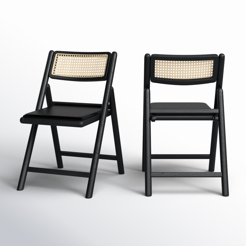 Shaylie Upholstered Seat Folding Dining Chair, Black/Natural