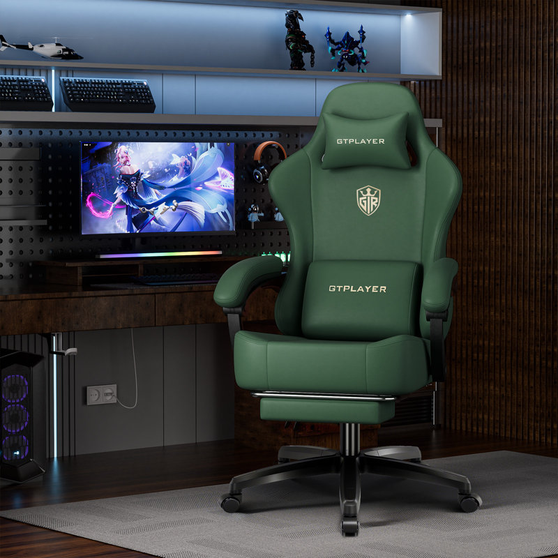 GTPLAYER GAMING CHAIR Adjustable Headrest and Adjustable Padded Armrests PC & Racing Game Chair, Green-Faux Leather
