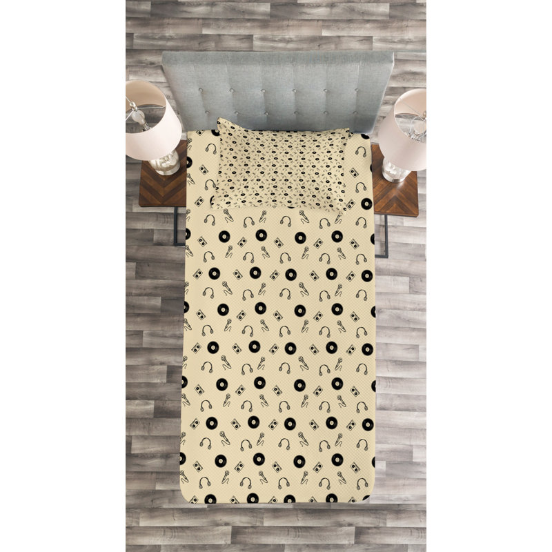 Adhitya Beige/Black Microfibre Bedspread Set, 220 x 220 cm