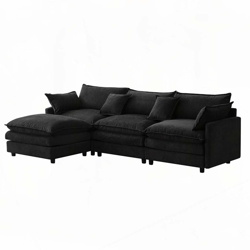 Modulaire 3 places avec repose-pieds, Noir
