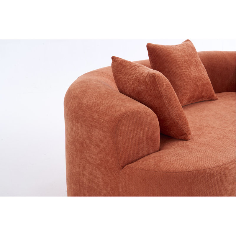 Canapé en forme de croissant, conception moderne à dossier bas avec coussins profonds, grand canapé à deux places rempli de mousse auto-gonflant ne nécessitant aucun assemblage. (Tissu chenille orange)