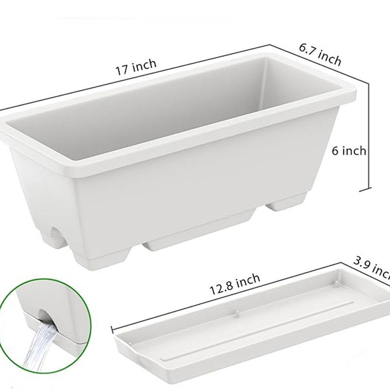 Rectangle Window Boxes Planters 8 Pcs, Plastic Rectangular Window Flower Box Indoor, Herb Pots with Drainage Holes, Dark Grey