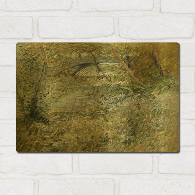 «River Bank In Springtime» par Vincent Van Gogh, art mural en métal doré, 16 po x 12 po, 16"x12"