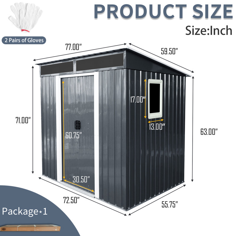 6Ft X 5Ft Metal Shed For Backyard With -Proof Roof & Floor Wall - Dry Protected Outdoor Window Garden Tools Material