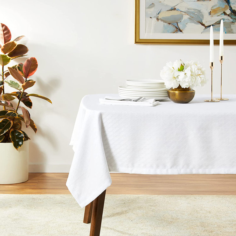 Latitude Run® Deonno, Polyester Woven Jacquard, Dining Room, Party Banquet And Holiday, White , 60 Inch By 108 Inch, Seats 8 To 10 People, Rectangular Tablecloths