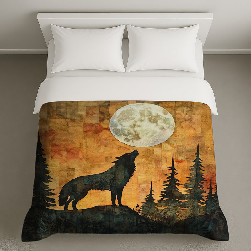 Housses de couette loup silhouette lune, Lit simple