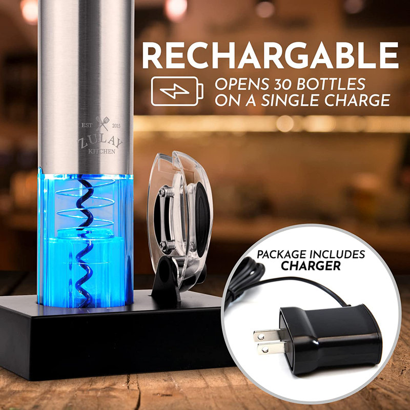 Stainless Steel Electric Wine Opener with Charging Base and Foil Cutter