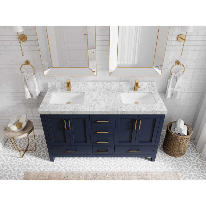 Malibu 60'' Double Bathroom Vanity with Top, Carrara Marble
